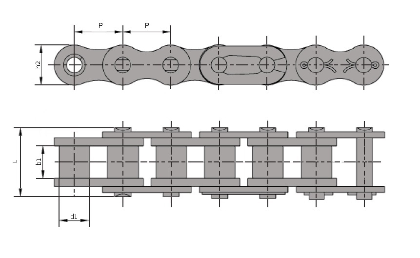 06B-1,  Roller Chain with a .3/8 inch pitch - 5 metres - Select Range Schematic