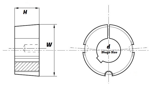 1108 - .1/2 Taper Bore Bush for 1/2 Inch shaft Schematic