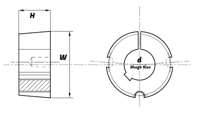 1210 - 18   Taper Bore Bush for 18 mm shaft Schematic