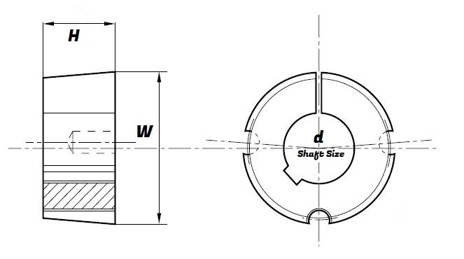 1215 - 19   Taper Bore Bush for 19 mm shaft Schematic