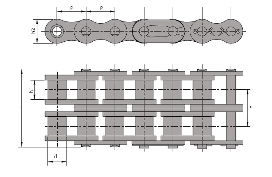 16B-2, Roller Chain with a 1 inch pitch - 5 metres - Select Range Schematic