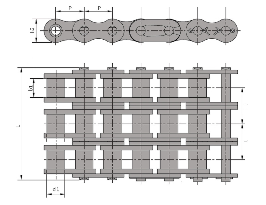 32B-3, Roller Chain with a 2 inch pitch - 5 metres - Select Range Schematic
