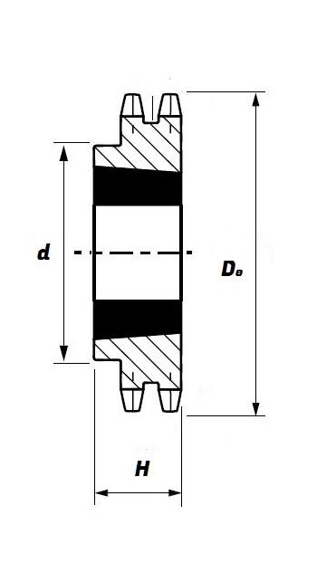 42-21 (1610) Taper Bore Duplex Sprocket to suit 08B-2 chain Schematic