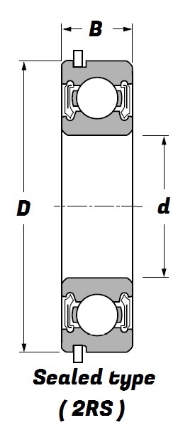 6308 2RS NR, Deep Groove Ball Bearing with a 40mm bore - Select Range Schematic