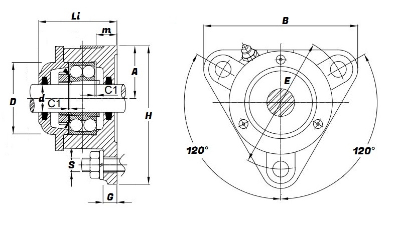 722510 DB, Triangular Flanged Housing for through shaft - Budget Range Schematic