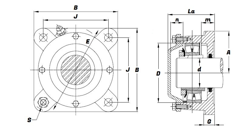 722515 A, Square Flanged Housing with Shaft End Cover - Select Range Schematic
