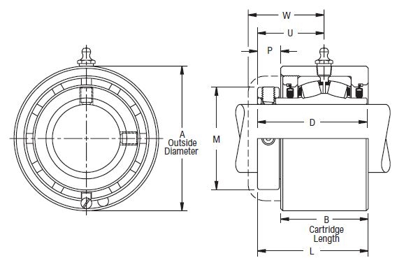 C B 22424 H, Linkbelt-Rexnord Spherical Roller Cartridge Unit with a 1.1/2 inch bore. Schematic