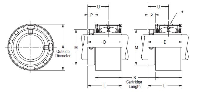 CSE B 22423 H, Linkbelt-Rexnord Spherical Roller Cartridge Unit with a 1.7/16 inch bore. Schematic