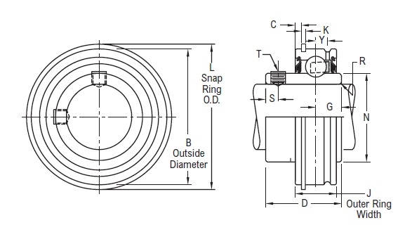 ER 27, Linkbelt-Rexnord ER-type Ball Bearing Insert with a 1.11/16 inch bore. Schematic
