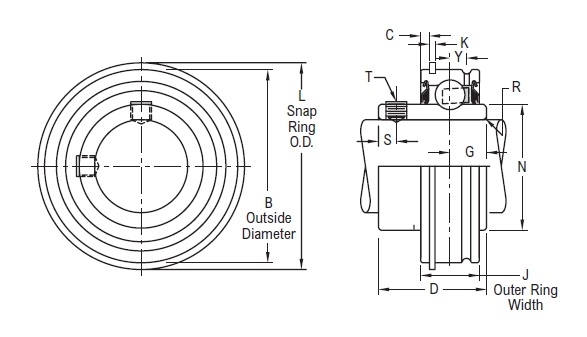 ER 48, Linkbelt-Rexnord ER-type Ball Bearing Insert with a 3 inch bore. Schematic