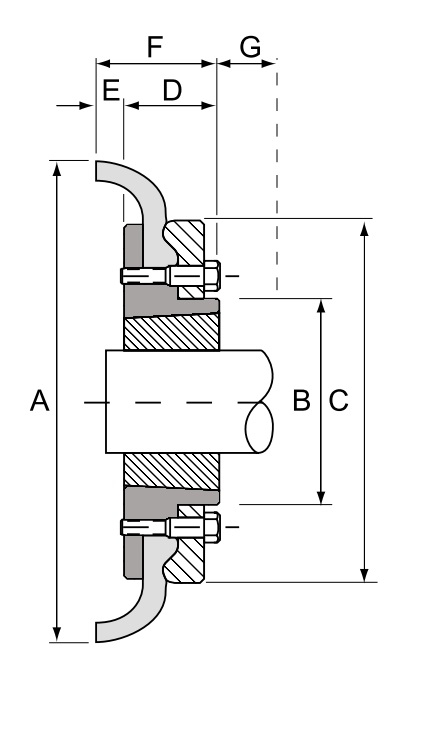 F70 H, Tyre Coupling Taper Flange Half Body Schematic