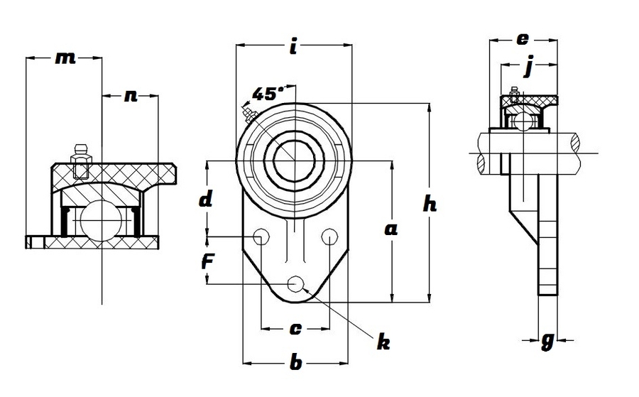 FBL 204 12 S/S N6 GRN, Green Thermoplastic Flange Bracket Unit with a 3/4 inch bore - Select Range Schematic