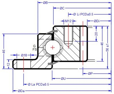 FIG 750 20 00 AA LM, Internally Geared Slewing Ring - Select Range Schematic