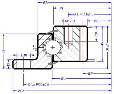 FIG 950 20 00 AA LM, Internally Geared Slewing Ring - Select Range Schematic