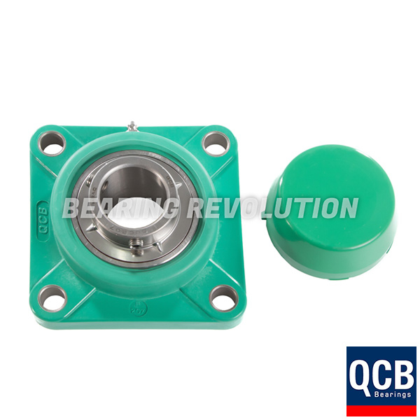 FPL 202 S/S N 6 GRN, Green Thermoplastic Square Flange Housing Unit with a 15 bore - Select Range