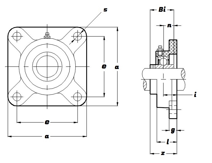FPL 208 S/S N 6 GRN, Green Thermoplastic Square Flange Housing Unit with a 40 bore - Select Range Schematic