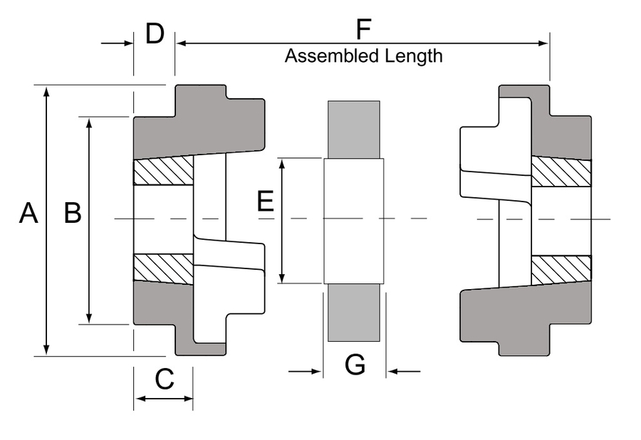 HRC 150 F, HRC Drive Coupling F Flange Half Body Schematic