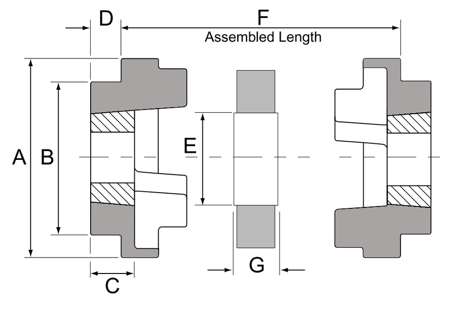 HRC 180 T, HRC Drive Coupling Spider Insert Schematic