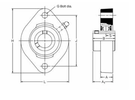 LFTC 1.3/8, 'Premium' Oval Flange Unit with a 1.3/8 inch bore. Schematic