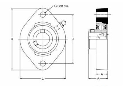 LFTC 20 A, 'Premium' Oval Flange Unit with a 20mm bore. Schematic