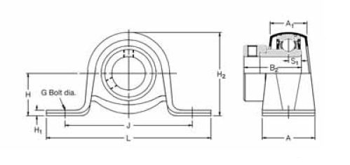 LPB 1 EC, 'Premium' Pillow Block Unit with a 1 inch bore. Schematic