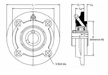 MFC 1.3/16, 'Premium' Round Flange Unit with a 1.3/16 inch bore. Schematic