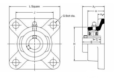 MSF 60, 'Premium' Square Flanged Unit with a 60mm bore. Schematic