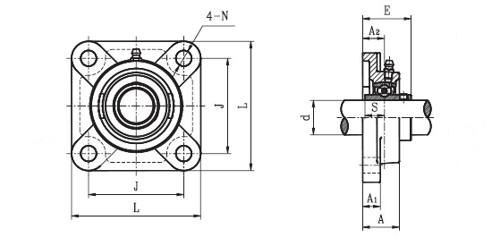 MSF 60 ( UCFX 12 ) - Square Flanged Unit with a 60mm bore - TR Brand Schematic
