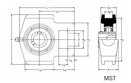 MST 1.7/16, 'Premium' Take Up Unit with a 1.7/16 inch bore. Schematic