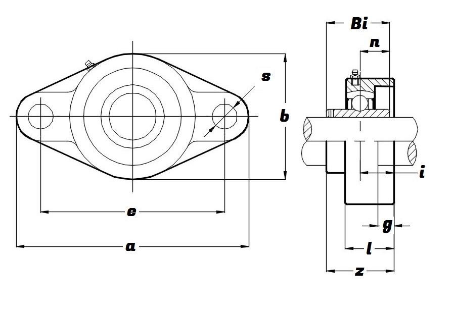 NFL 208 24 S/S N6 GRN, Green Thermoplastic Oval Flange Housing Unit with a 1.1/2 inch bore - Select Range Schematic