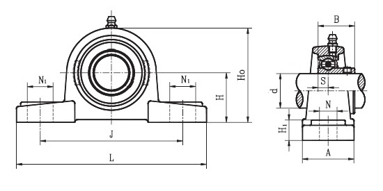 NP 1.1/4 A ( SBP 207 20 ) - Pillow Block Housing Unit with a 1.1/4 inch bore - TR Brand Schematic