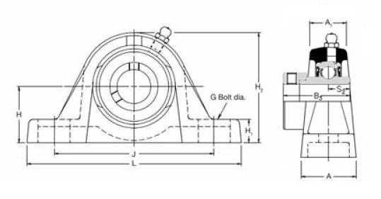 NP 1.3/4 DEC, 'Premium' Pillow Block Housing Unit with a 1.3/4 inch bore. Schematic