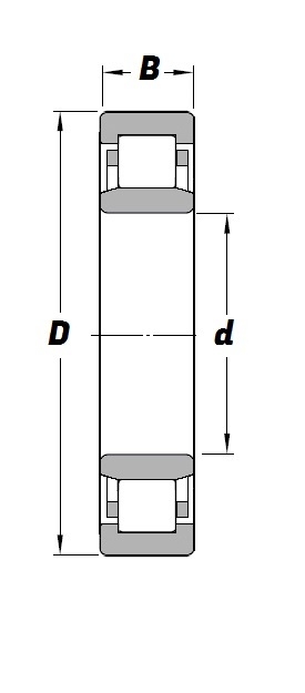 NU 214, NU-Series Cylindrical Roller Bearing with a 70mm bore - Steel Cage - Budget Range Schematic