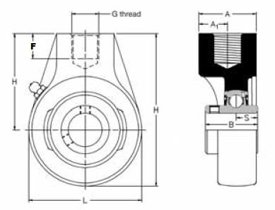 SCHB 2.1/2, 'Premium' Hanger Bearing Unit with a 2.1/2 inch bore. Schematic