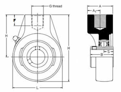 SCHB 2.1/4, 'Premium' Hanger Bearing Unit with a 2.1/4 inch bore. Schematic