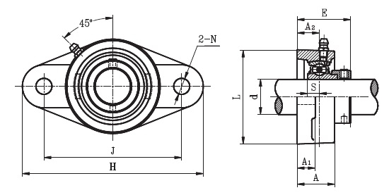 SFT 1.1/4 EC  ( SAFL 207 20 ) - Oval Flange Unit with a 1.1/4 inch bore - TR Brand Schematic