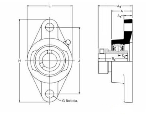 SFT 1 DEC, 'Premium' Oval Flange unit with a 1 inch bore. Schematic
