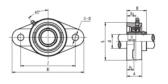 SFT 16  ( UCFL 202 - 16mm ) - Oval Flange Unit with a 16mm bore - TR Brand Schematic