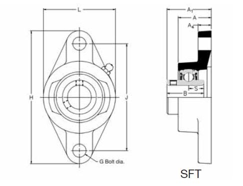 SFT 20 HLT, 'Premium' Oval Flange unit with a 20mm bore. Schematic