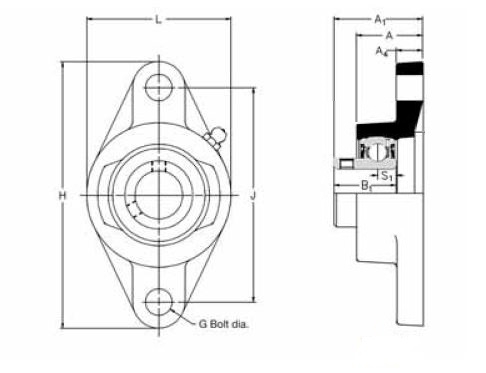 SFT 45 A, 'Premium' Oval Flange unit with a 45mm bore. Schematic