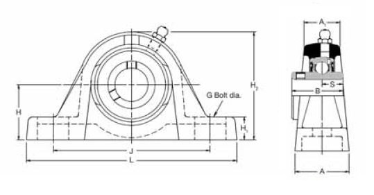 SL 1, 'Premium' Pillow Block Housing Unit with a 1 inch bore. Schematic