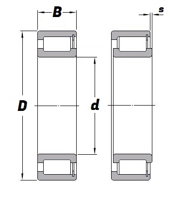 SL 18 2936 C3, Full Complement Cylindrical Roller Bearing with a 180mm bore - Select Range Schematic