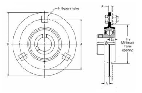 SLFE 20 A, 'Premium' Round Housing Flange Unit with a 20mm bore. Schematic
