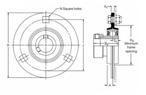 SLFE 30 EC, 'Premium' Round Housing Flange Unit with a 30mm bore. Schematic