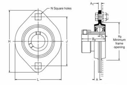SLFL 15 EC, 'Premium' Oval Flange Unit with a 15mm bore. Schematic