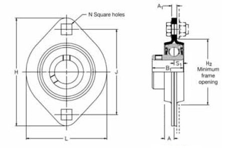 SLFL 17 A, 'Premium' Oval Flange Unit with a 17mm bore. Schematic