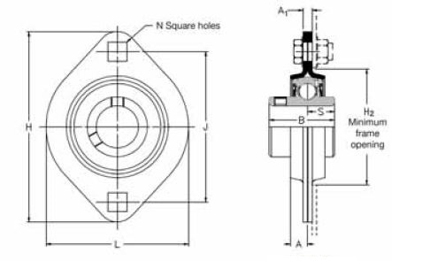 SLFL 25, 'Premium' Oval Flange Unit with a 25mm bore. Schematic