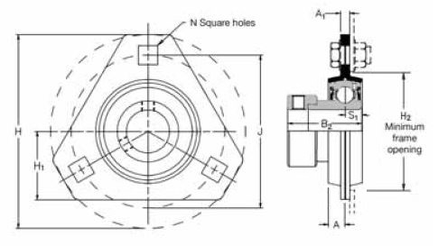 SLFT 1.1/4 EC, 'Premium' Triangular Flange Unit with a 1.1/4 inch bore. Schematic