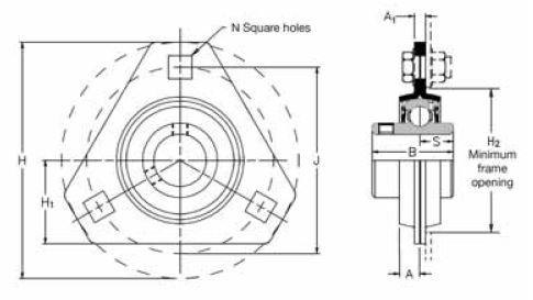 SLFT 1, 'Premium' Triangular Flange Unit with a 1 inch bore. Schematic