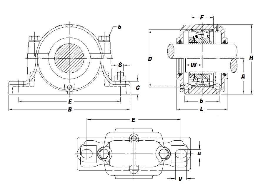 SN 505, Split Pillow Block Housing - Select Range Schematic